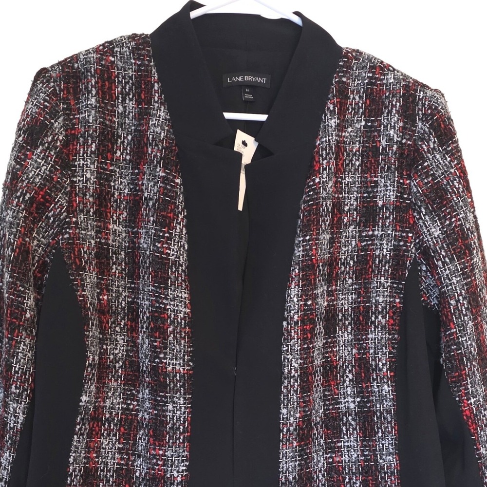 Lane Bryant Plaid Tweed Blazer Jacket‎ Women Size 16 Black Red Collarless